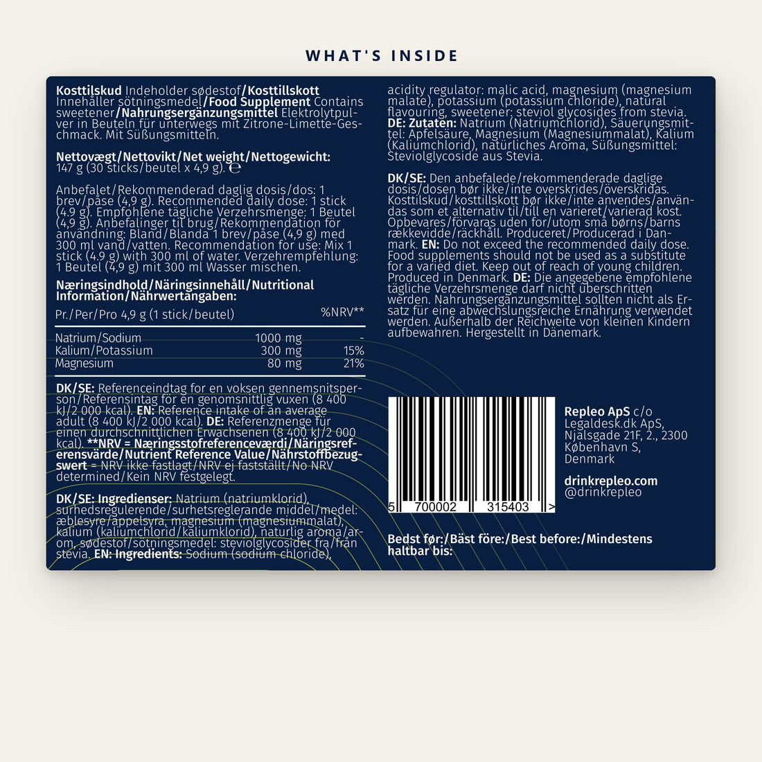 Repleo Lemon Lime label: nutrition information and ingredients
