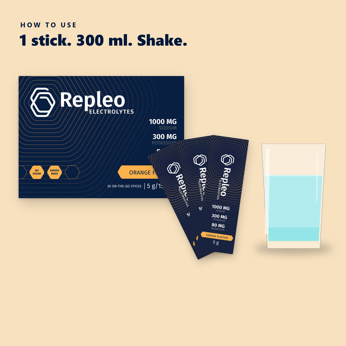 How to use Repleo Orange: 1 stick in 300 ml water, shake