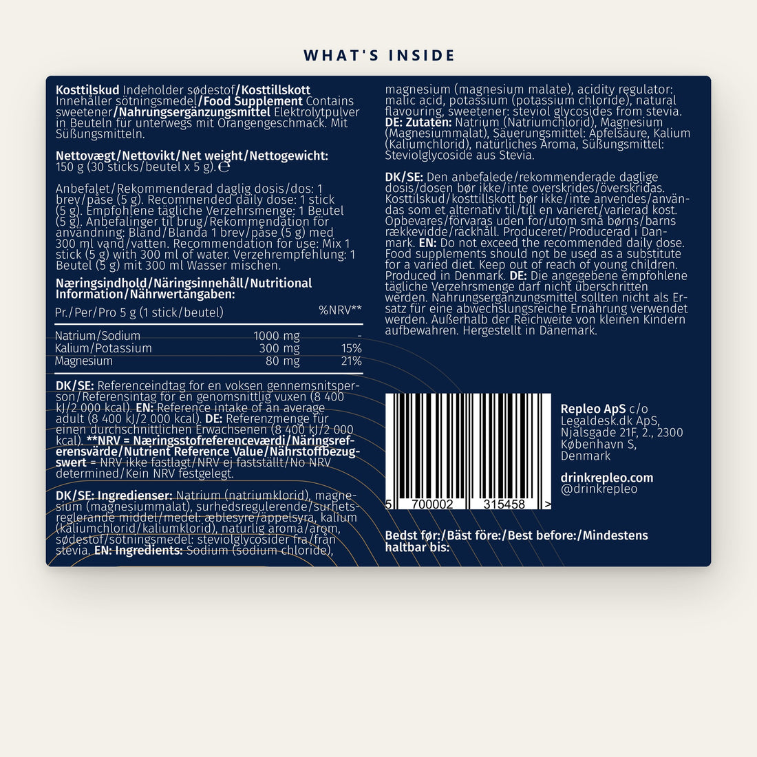 Repleo Orange label: nutrition information and ingredients